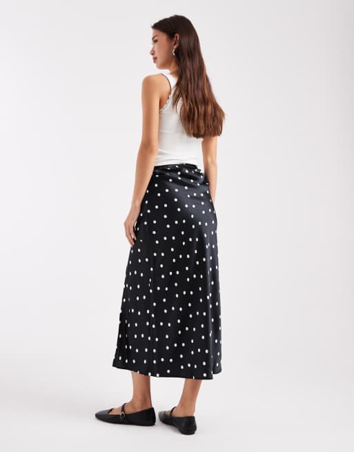Vero Moda - Jupe mi-longue fendue en satin à pois - Noir, 2 de 5