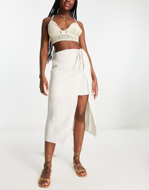 Vero Moda - Jupe portefeuille mi-longue nouée - Blanc