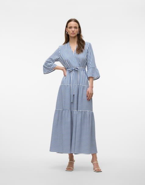 Vero Moda - Jurk in wit met blauw - view 1