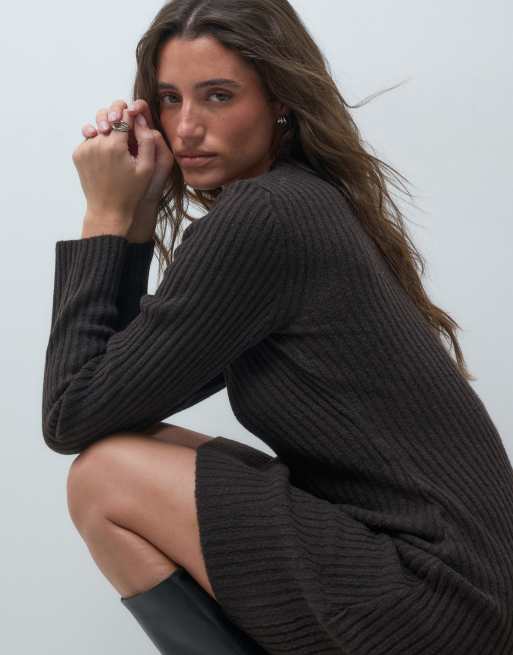 Vero Moda jurk met lange mouwen en gebreid mini in chocoladebruin, 4 van 4