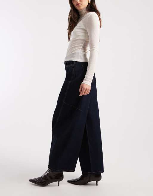 Vero Moda – Kaitlin – Indigoblå, vida barreljeans i rå denim med kontrastfärgade sömmar, 2 av 5