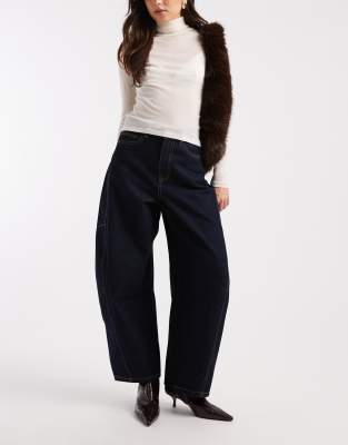 Vero Moda - Kaitlin - Jean bouffant ample à coutures contrastantes - Indigo brut-Bleu marine