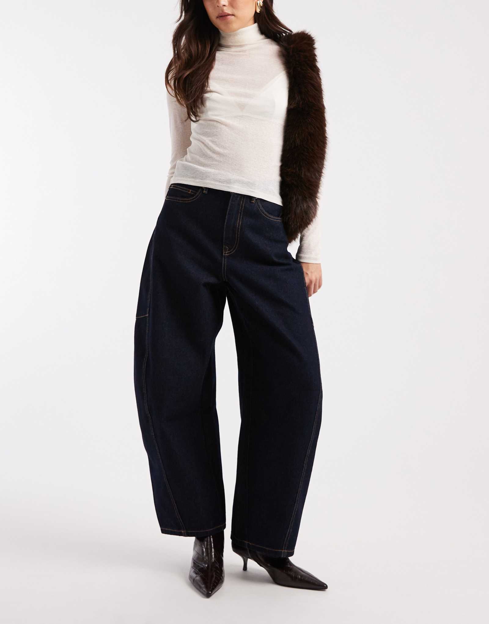 Широкие джинсы-бочонки Vero Moda Kaitlin с контрастной отделкой из необработанного индиго