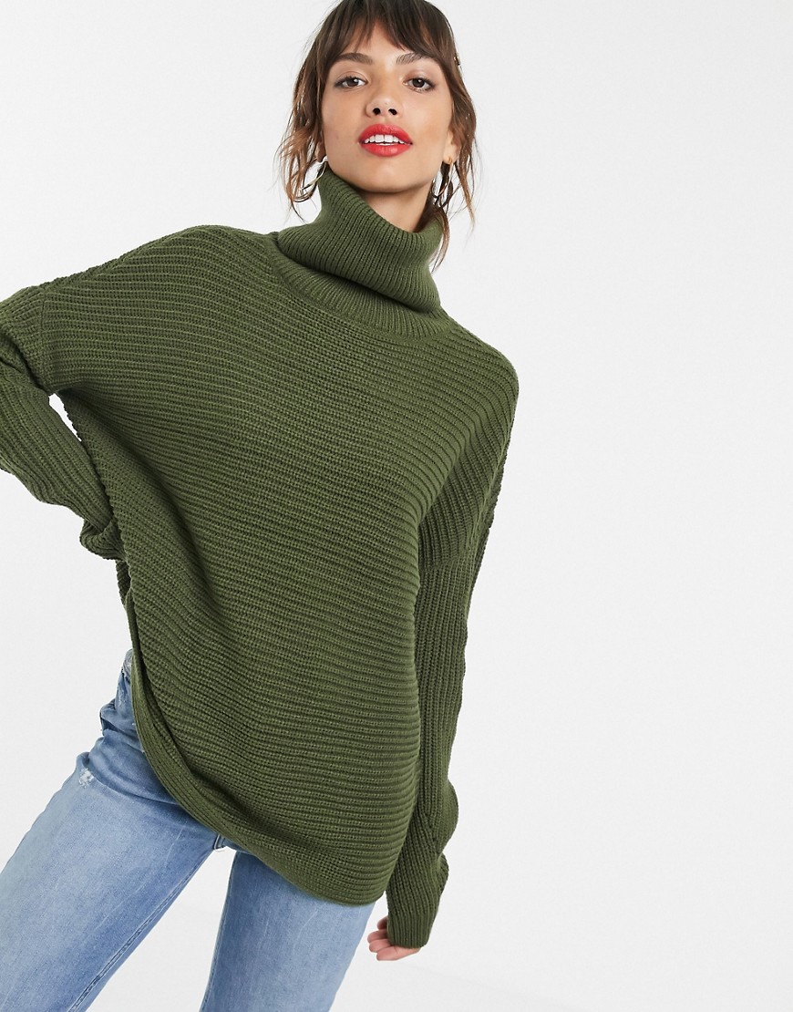Vero Moda – Kakifärgad, grov tröja med polokrage-Grön