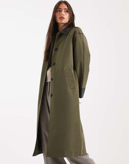 Vero Moda - Kakifarvet trenchcoat med kontrastkrave og -knapper, 2 af 4