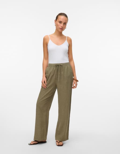 Vero Moda – Kalamatagröna byxor med vida ben