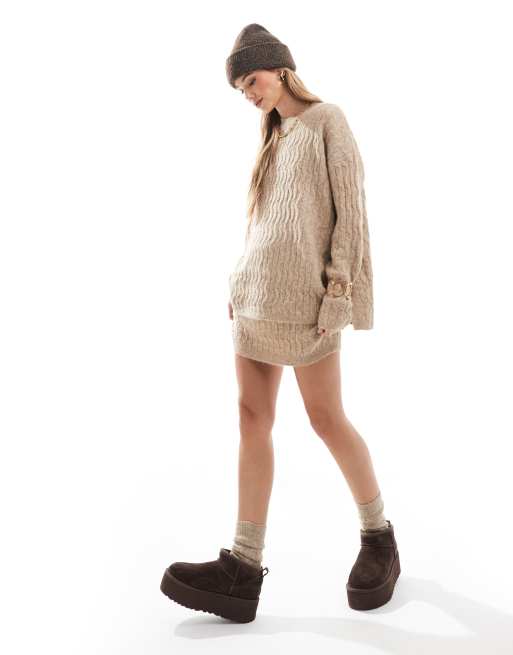 Vero Moda – Kamelfärgad, kabelstickad, slouchy tröja, del av set, 2 av 4