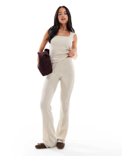 Vero Moda jersey textured flare trouser co-ord in stone