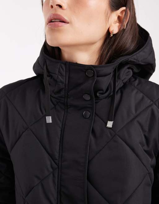 Vero Moda – Kapuzenjacke in Schwarz mit großer Tasche und Rauten-Steppmuster, 3 von 4