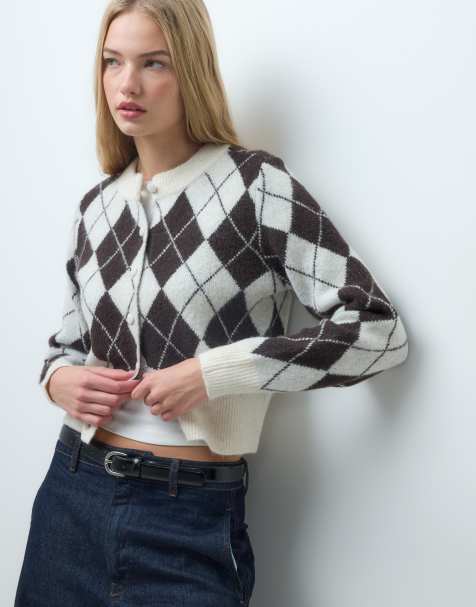 Vero Moda kardigan dzianinowy w czekoladowy wzór argyle - view 1