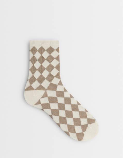 Vero Moda – Karierte Knöchelsocken in Braun und Cremeweiß - view 1