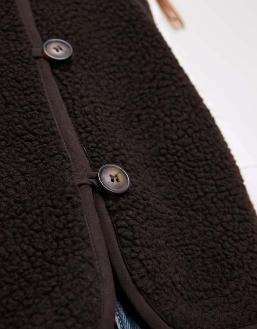 Vero Moda kastige Teddy-Weste in Schokobraun, 2 von 4