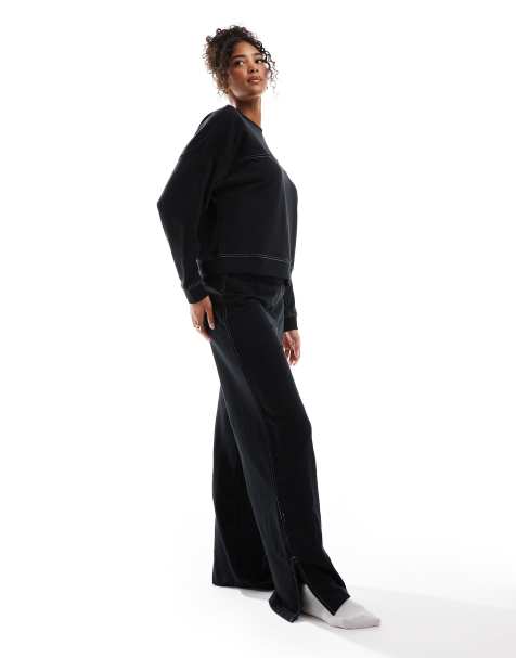 Vero Moda – Kastiges Sweatshirt und Jogginghose in Schwarz mit Kontrastnaht - view 1