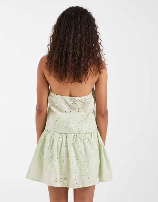 Vero Moda - Katoenen mini rok met broderie in licht mistgroen, deel van co-ord set, 5 van 5