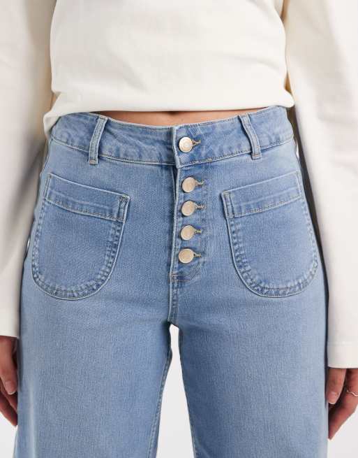 Vero Moda Kayla button front wide leg jeans in light blue denim, 4 of 5
