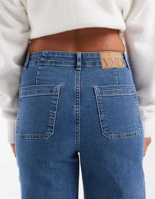 Vero Moda Kayla High-Rise Wide-Leg-Jeans mit Taschendetail in mittelblauem Denim, 4 von 5