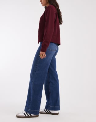 Vero Moda Kayla High Waisted Wide Leg Jeans With Wide Hems In Blue