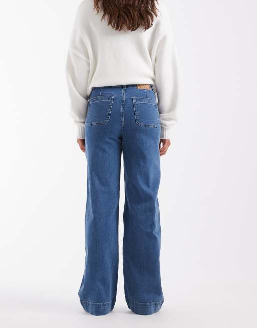 Vero Moda Kayla jean large taille haute à détails poches en jean bleu moyen, 2 de 5