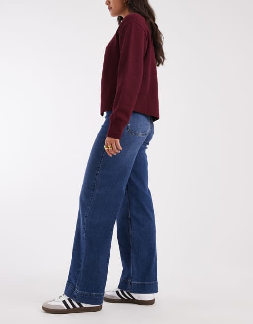 Vero Moda - Kayla - Mørkeblå og højtaljede jeans med brede ben og brede buksekanter, 2 af 5
