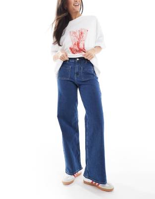 Vero Moda - Kayla - Weit geschnittene Denim-Jeans in Mittelblau mit hohem Bund