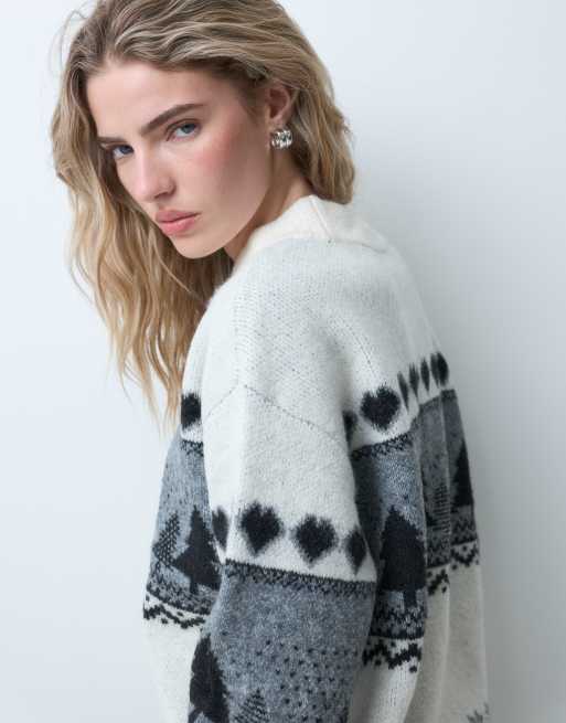 Vero Moda kerstboom Fair Isle trui met hoge hals in crème, 4 van 5