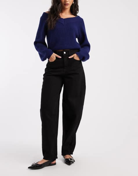 Vero Moda Kirsa high waist barrel leg jeans in black wash