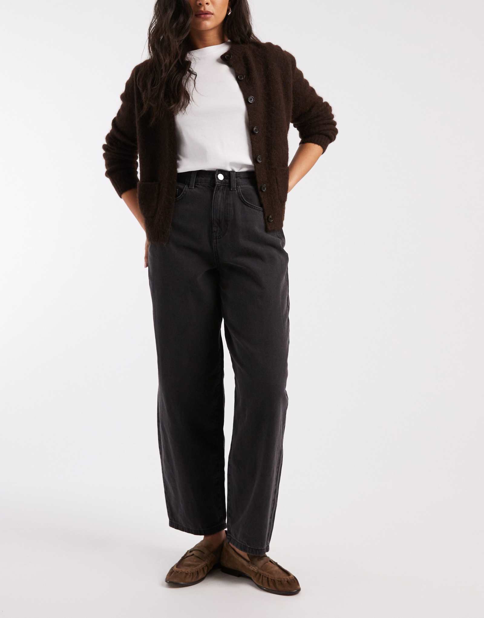 Джинсы-бочкообразки Vero Moda Kirsa с завышенной талией средне-серого цвета, постиранные