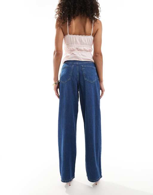 【Anyone more】Kawa washed denim wide pants Amazon.com: Girl's Casual Elastic High Waist Baggy Straight