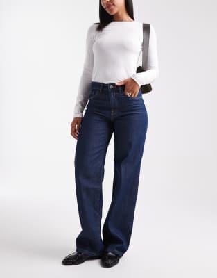 Vero Moda - Kirsa - Jeans in dunkler Rinse-Waschung mit mittelhohem Bund und geradem Schnitt-Marineblau