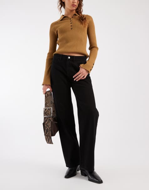 Vero Moda - Kirsa - Jeans met rechte pijpen en halfhoge taille in zwart met wassing - view 1