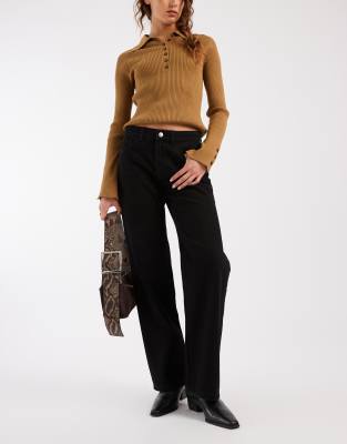 Vero Moda - Kirsa - Straight-Jeans in schwarzer Waschung mit mittelhohem Bund