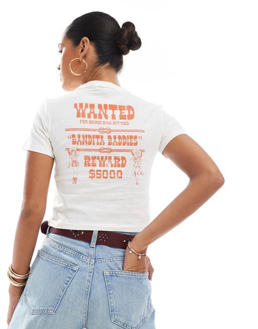 Vero Moda – Knapp geschnittenes T-Shirt in Weiß mit „Bandita Baddies“-Print, 2 von 4