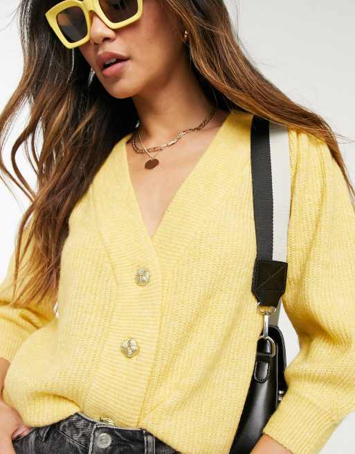 Vent et øjeblik Geografi dybtgående Vero Moda knit cardigan with puff sleeves in yellow | ASOS