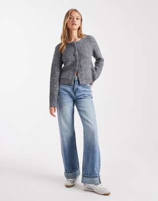 Vero Moda Knit Cardigan With Rose Applique Buttons In Gray