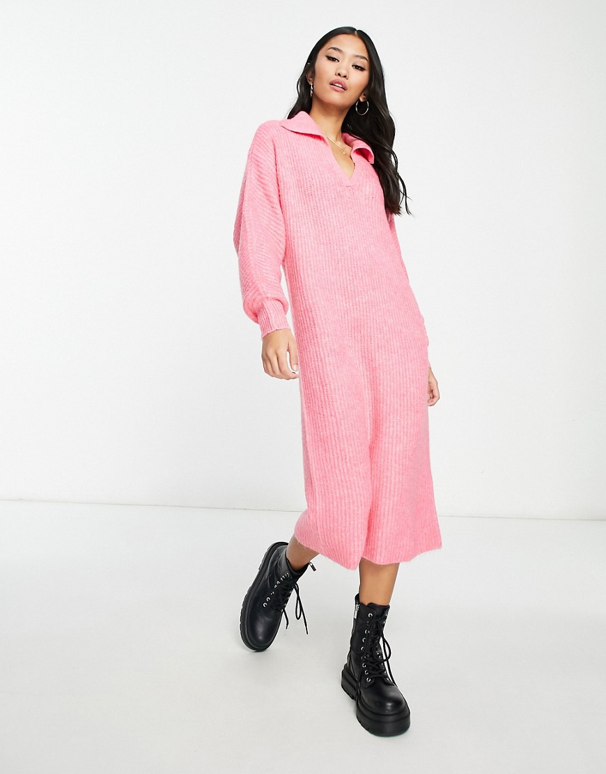 Vero Moda knit collared maxi dress in pink