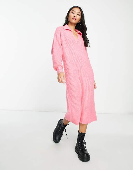 Aflede stempel kant Vero Moda knit collared maxi dress in pink | ASOS