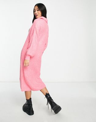Vero Moda knit collared maxi dress in pink | ASOS