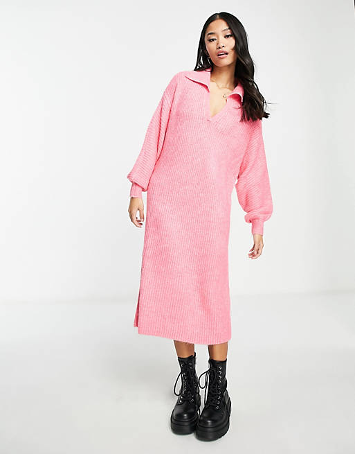 ASOS maxi in Vero knit pink Moda collared dress |
