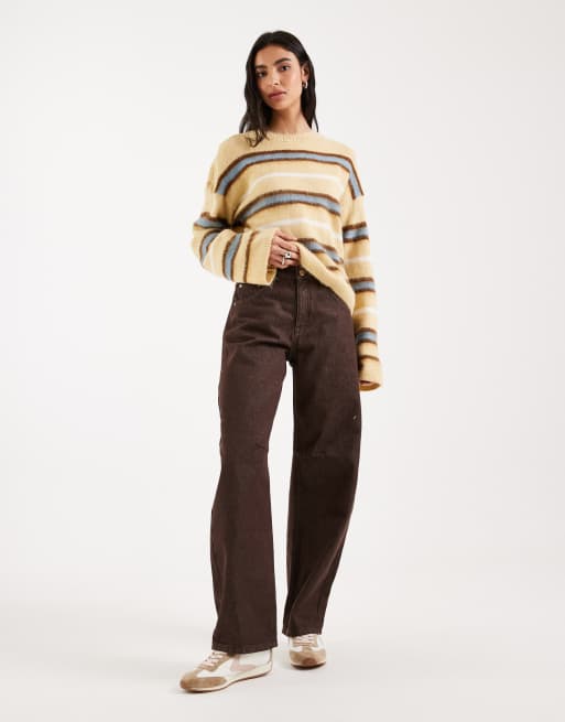 Vero Moda knit crew neck sweater in yellow multi stripes, 4 of 4