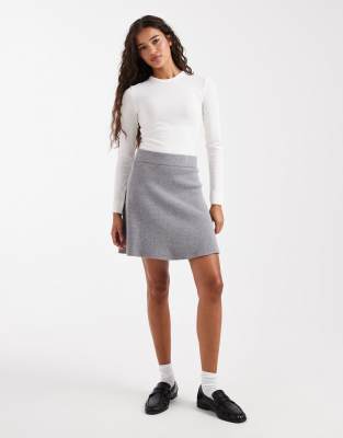 Vero Moda Knit Flippy Mini Skirt In Gray