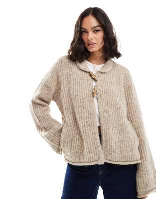 knit heavyweight toggle cardigan in oatmeal-Neutral