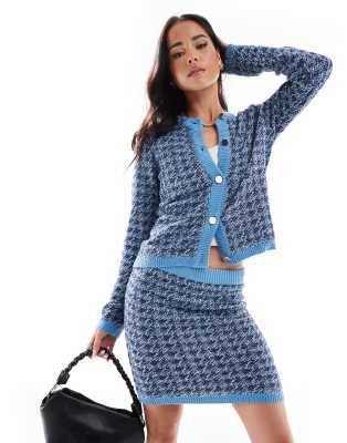 Vero Moda Knit Houndstooth Cardigan In Blue