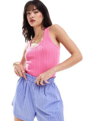 Vero Moda Knit Racer Tank Top In Bright Pink