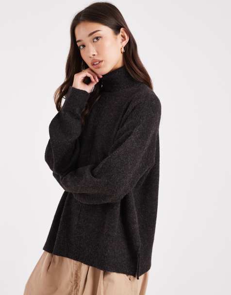 Vero Moda knit roll neck sweater with volume sleeve in chocolate melange - view 1