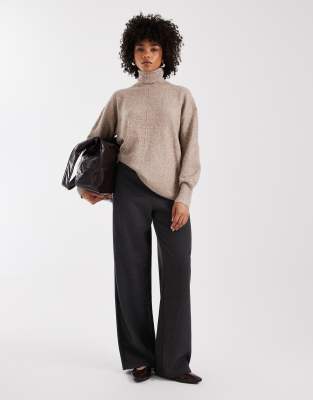 Vero Moda Knit Turtle Neck Sweater With Volume Sleeves In Neutral