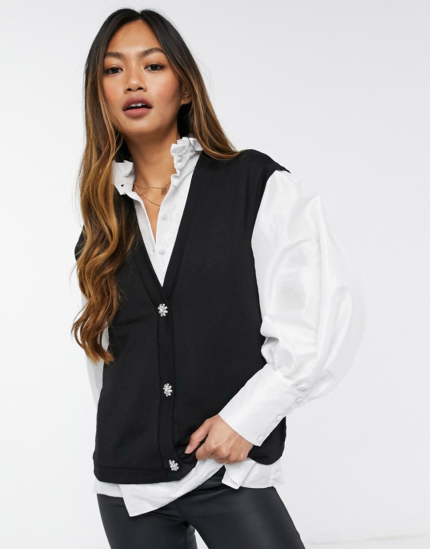 Vero Moda knit vest with deco buttons in black
