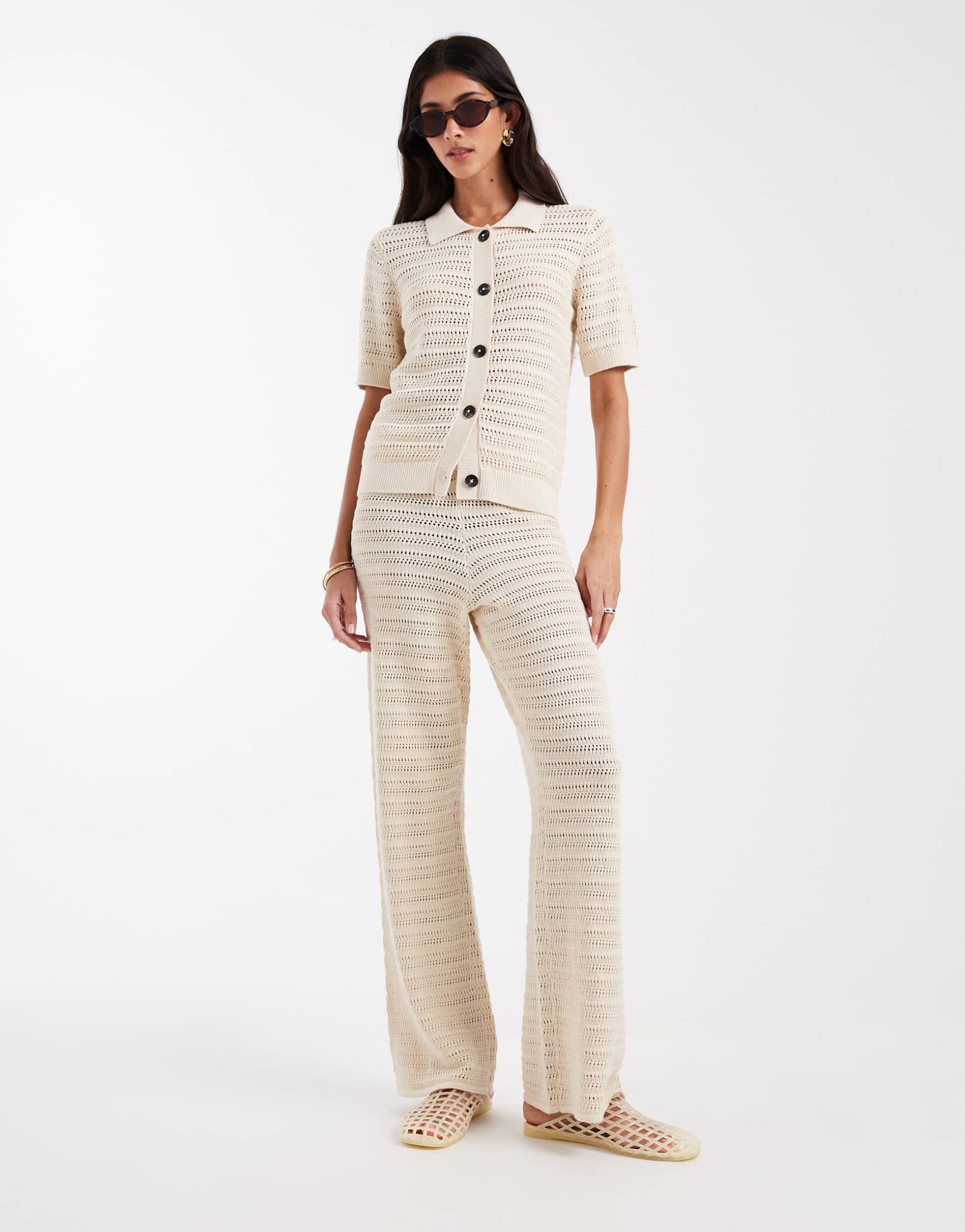 vero moda knit wide leg pants in birch - part of a set