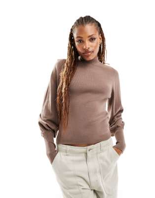 Vero Moda Vero Moda knitted balloon long sleeve top in chocolate brown