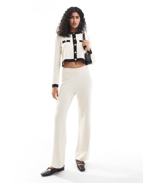 Vero Moda knitted cardigan and wide leg trouser co-ord in cream - view 1