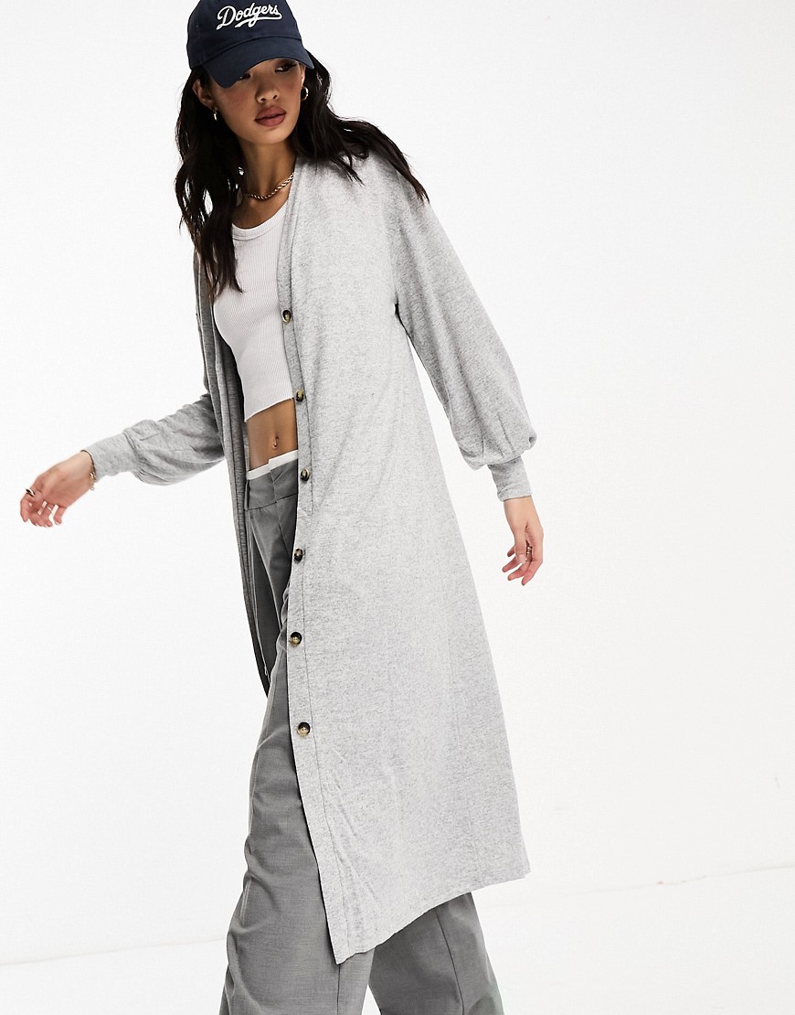 Vero Moda knitted cardigan button through maxi dress in grey melange